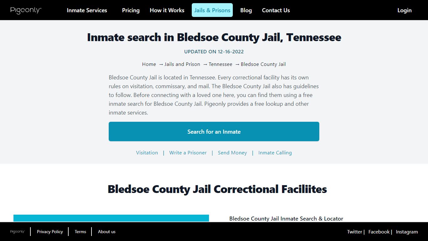 Inmate Search Bledsoe County Jail, Tennessee | Pigeonly
